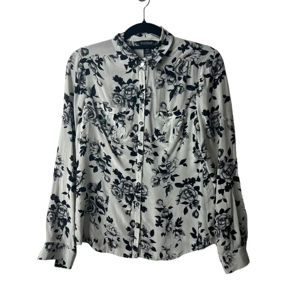 White House black market silk button down floral top women’s size 8